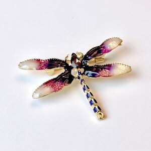 Pink and purple dragonfly brooch, NIP